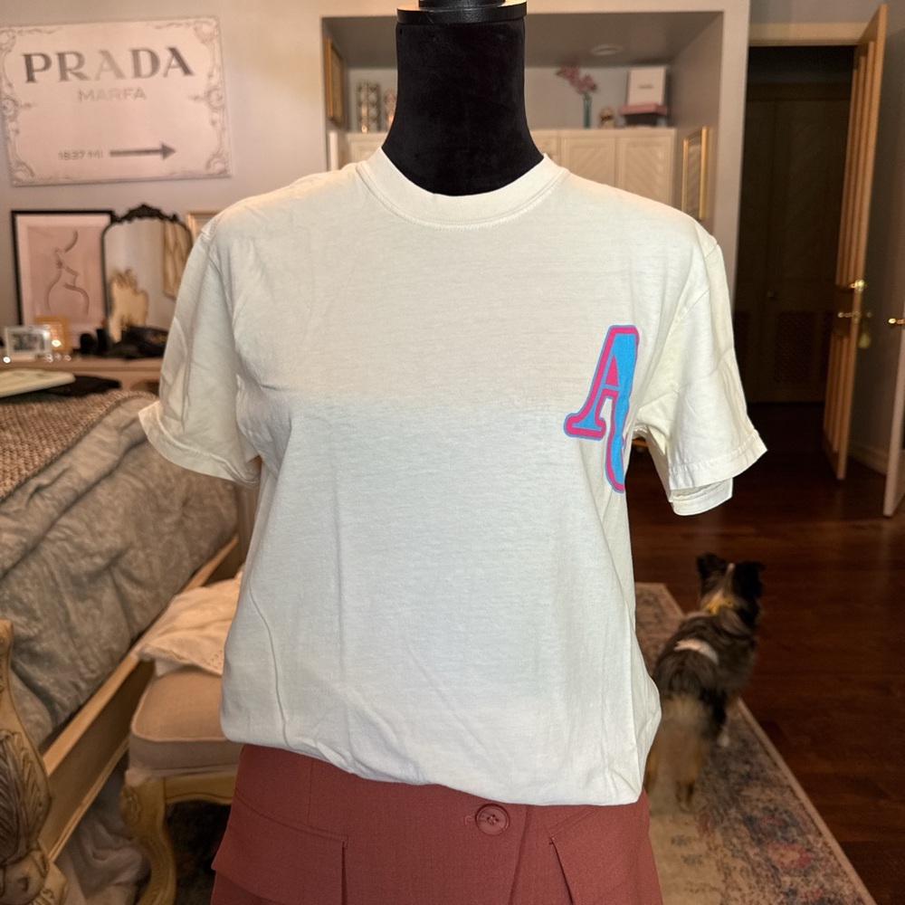 Classic Crewneck Tee with Pink & Blue 'A' Logo - Women